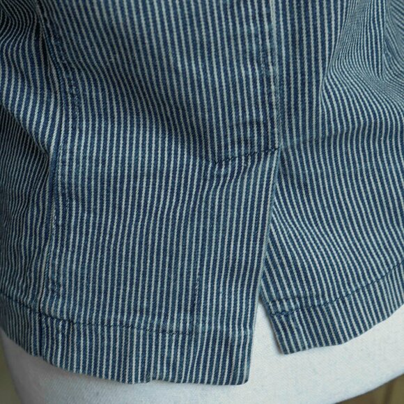 Valerie Bertinelli Y2k Denim Jacket Seersucker Stripe Retro 70s 2 Button Blazer - Picture 2 of 11